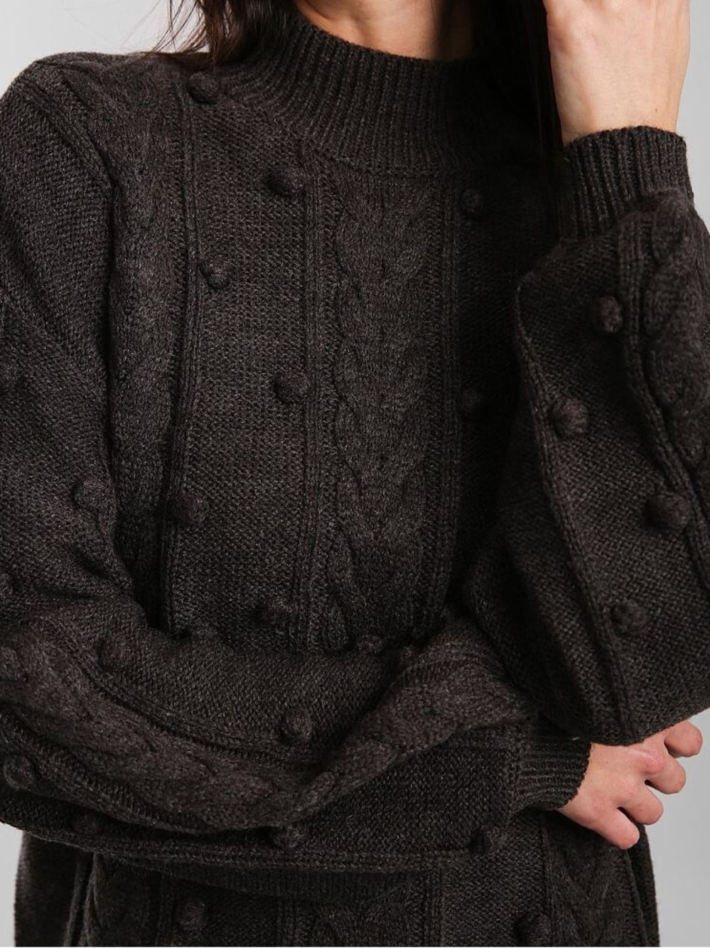 CLOTH BY RD Buckle Ash Grey Cable Knit Bobble Mock Neck Sweater Medium - Picture 1 of 5